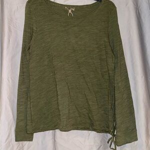 Lilla P Olive Tie-Hem Long Sleeve Top